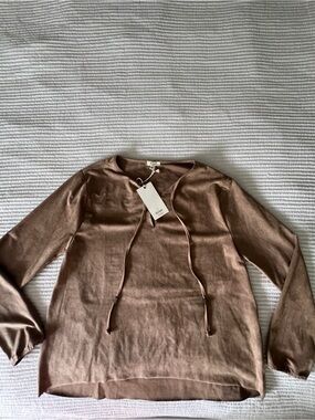 dylan Taupe Brown V-Neck Tie Detail Blouse